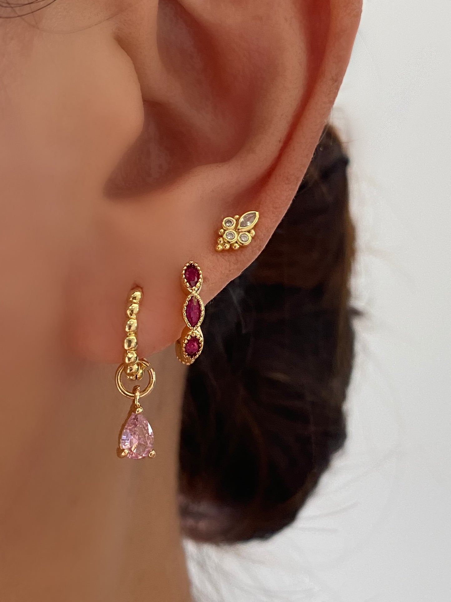 Pink CZ Princess Hoop Earrings 3 Pair Gift Box Set