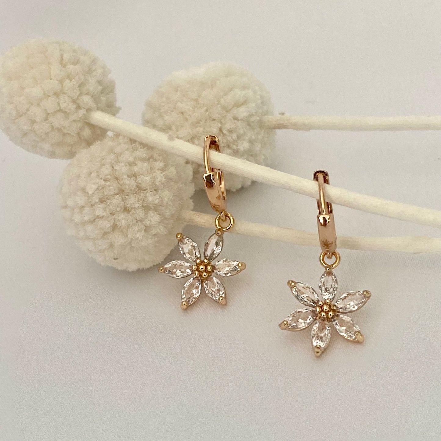 Handmade Champagne Gold Boho Flower Dangle Earrings