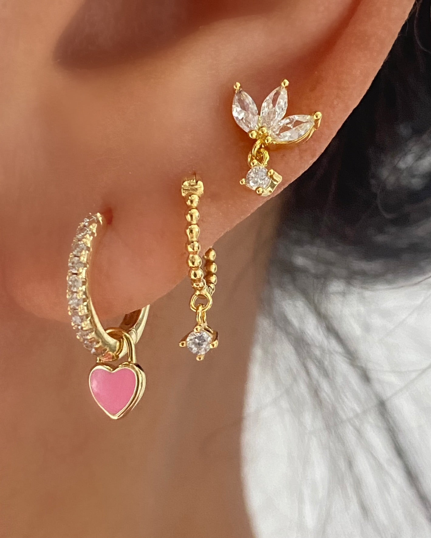 Small Love heart Hoop Earrings PINK