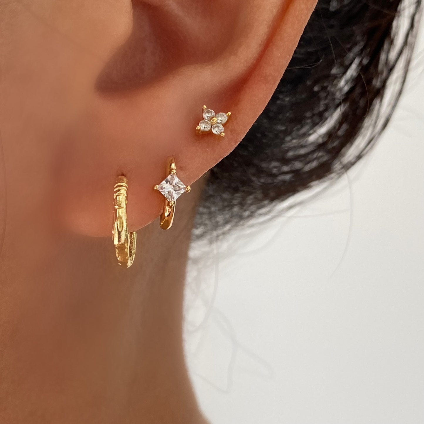 Textured Gold Hoop Earrings, 925 Sterling Silver