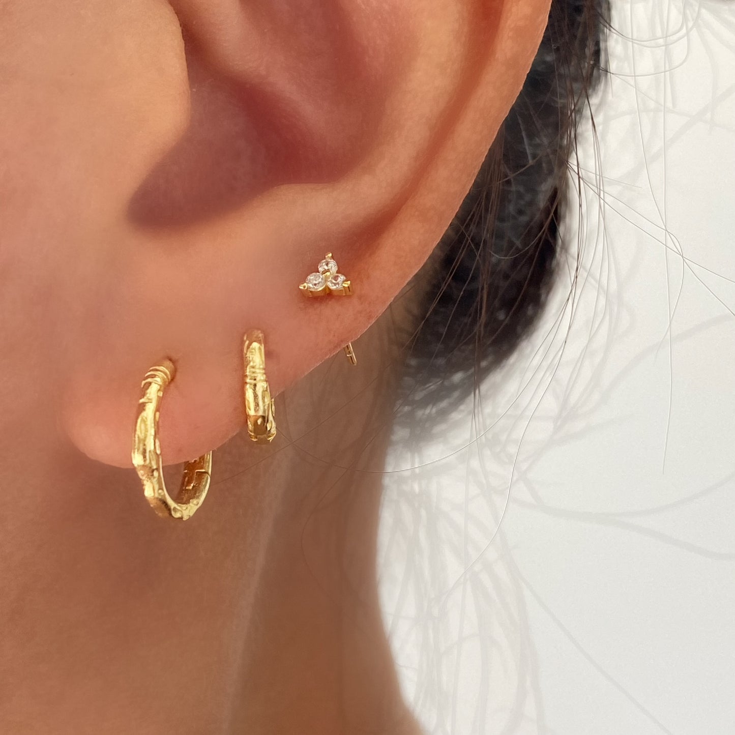 Textured Gold Hoop Earrings, 925 Sterling Silver