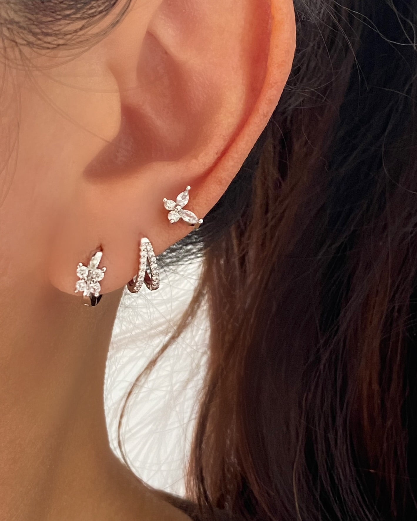 Butterfly Cubic Silver Huggie Hoops