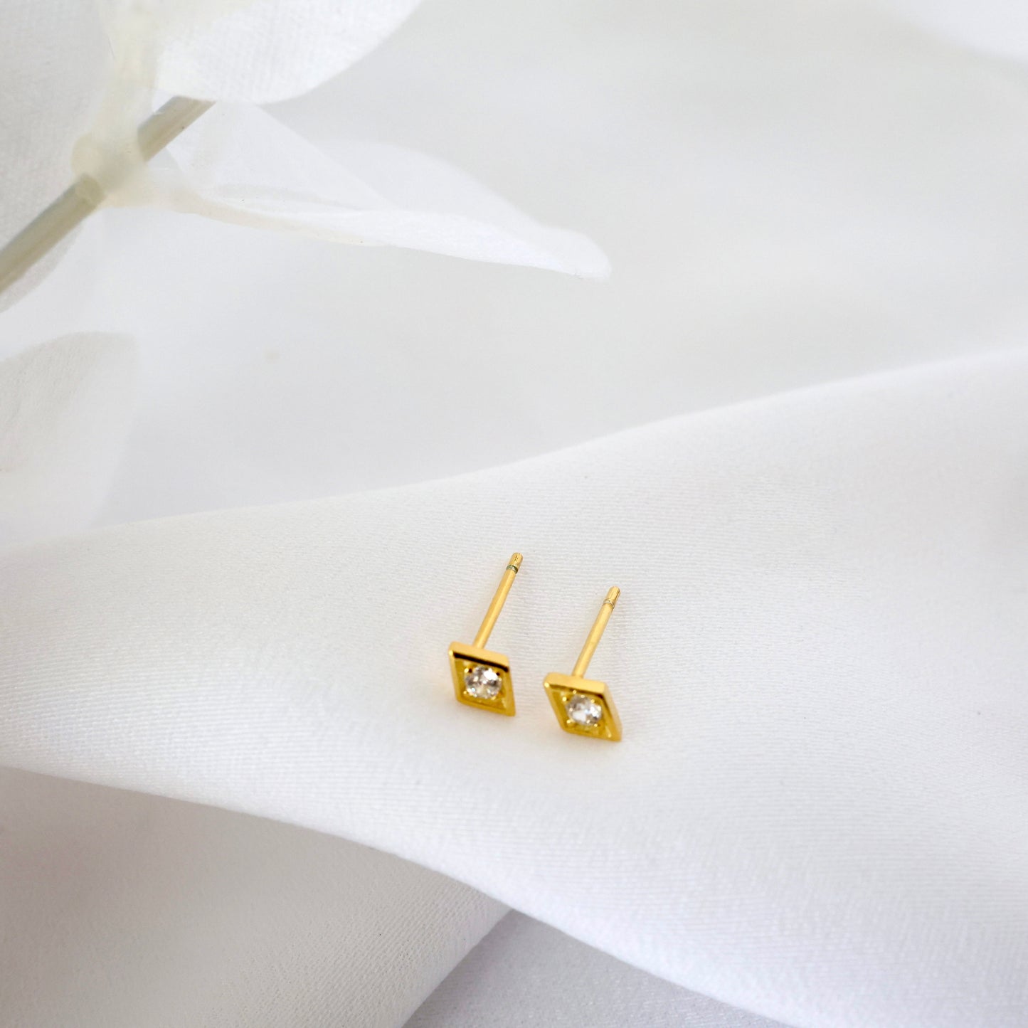 Rhombus Gold CZ Stud Earrings