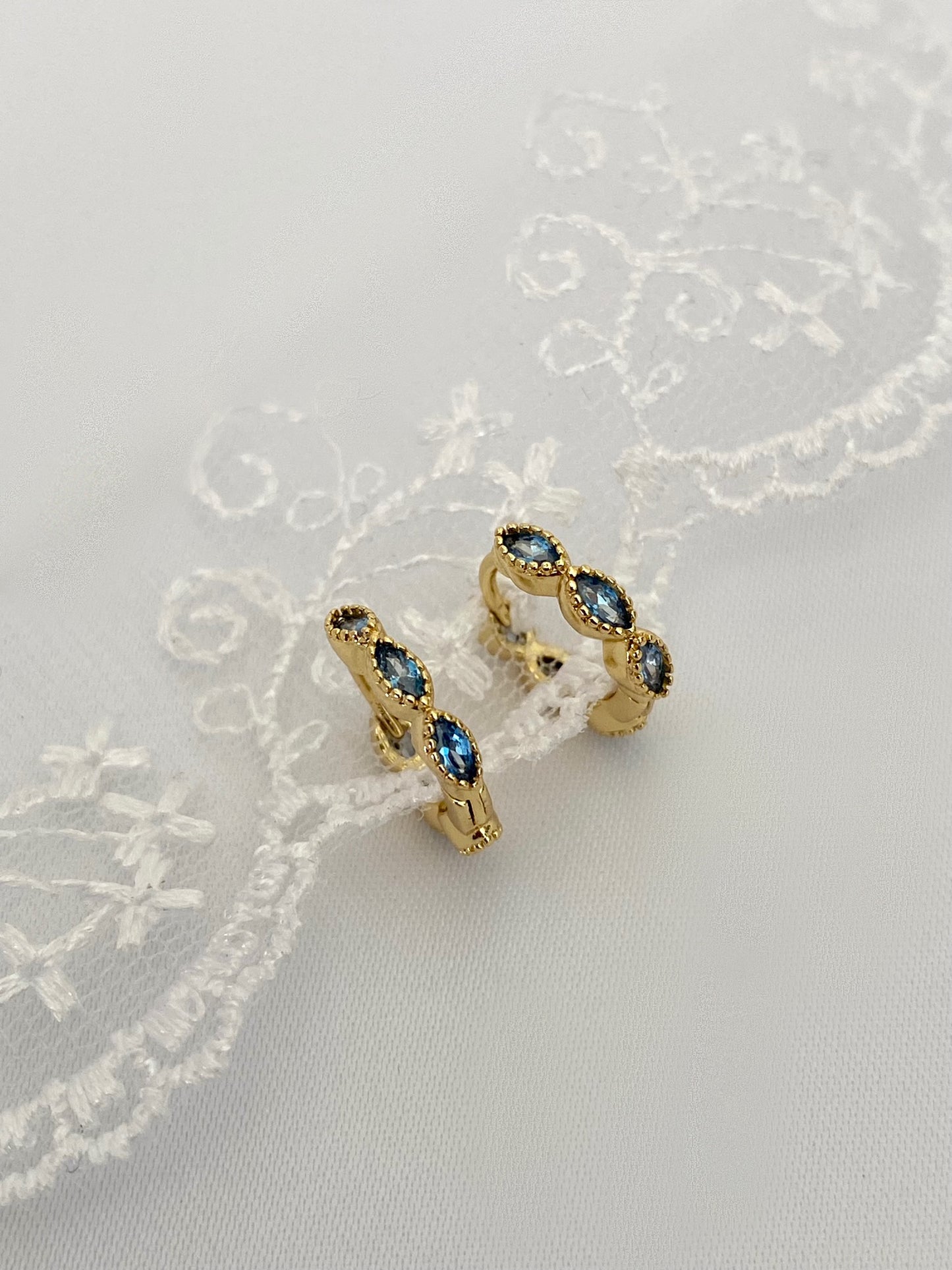 Blue Marquise Gold Dangle Hoop Earring Stacking Set