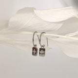 C Hoop Silver Square Dangle Earrings