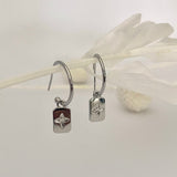 C Hoop Silver Square Dangle Earrings