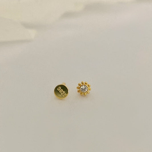 16G Tiny CZ Gold Helix Stud Earrings, 925 Sterling Silver with 18k gold plated