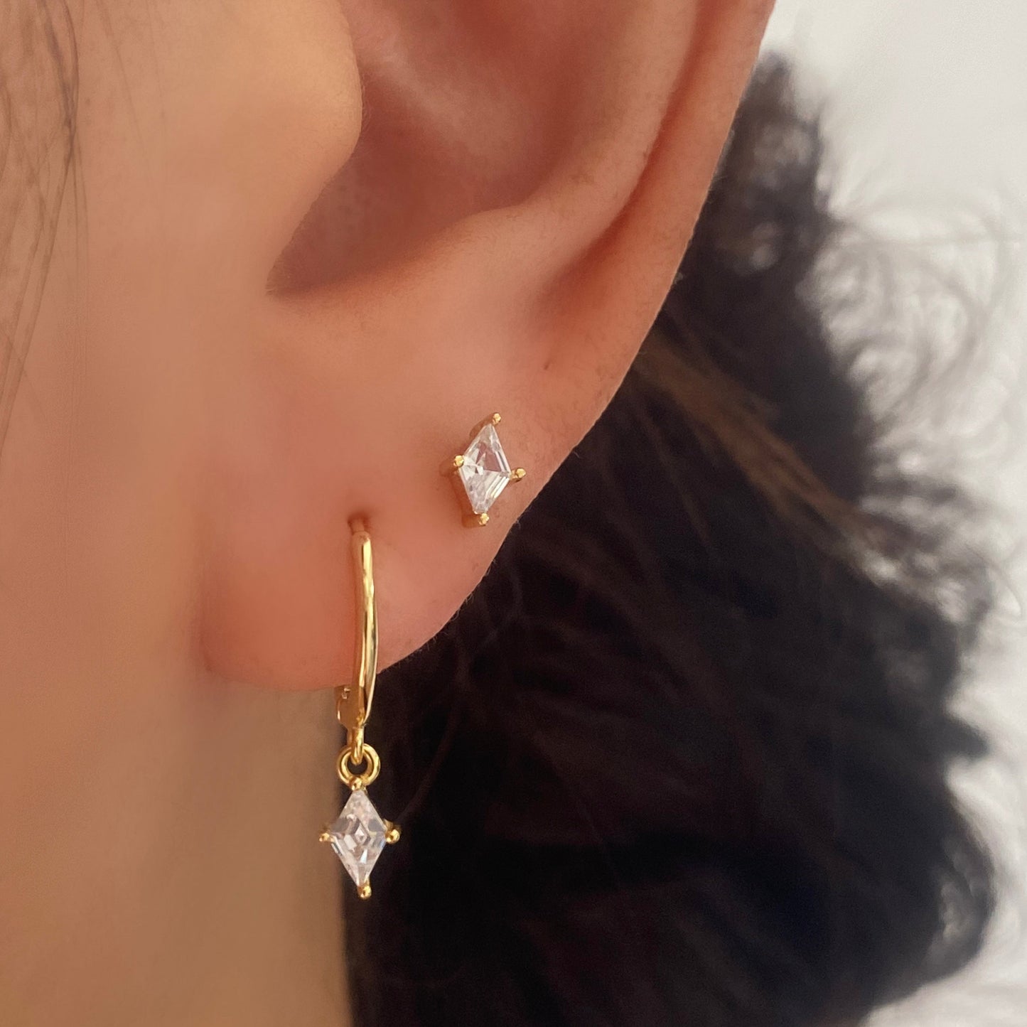 Mia Rhombus Diamond CZ Gold Stud Earring