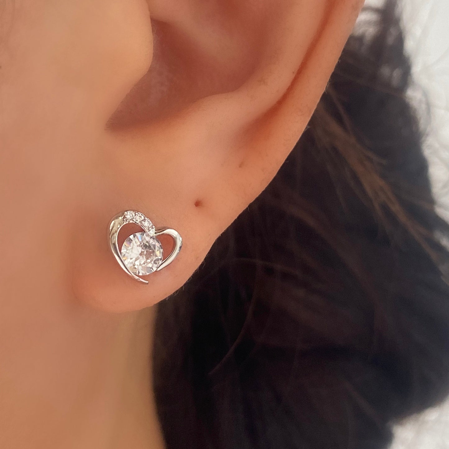 Silver Love Heart Stud Earring