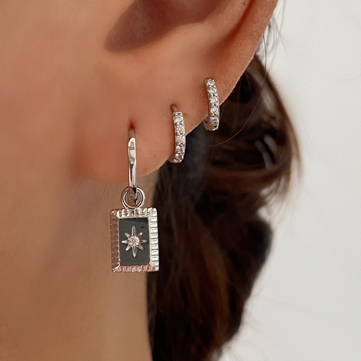 Starburst 925 Sterling Silver Rectangle Drop Dangle Earrings-Silver