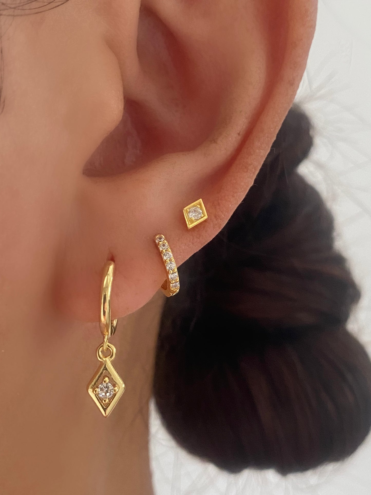 Rhombus Dangle Gold Earring Set