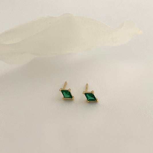Rhombus Diamond CZ Gold Stud Earring
