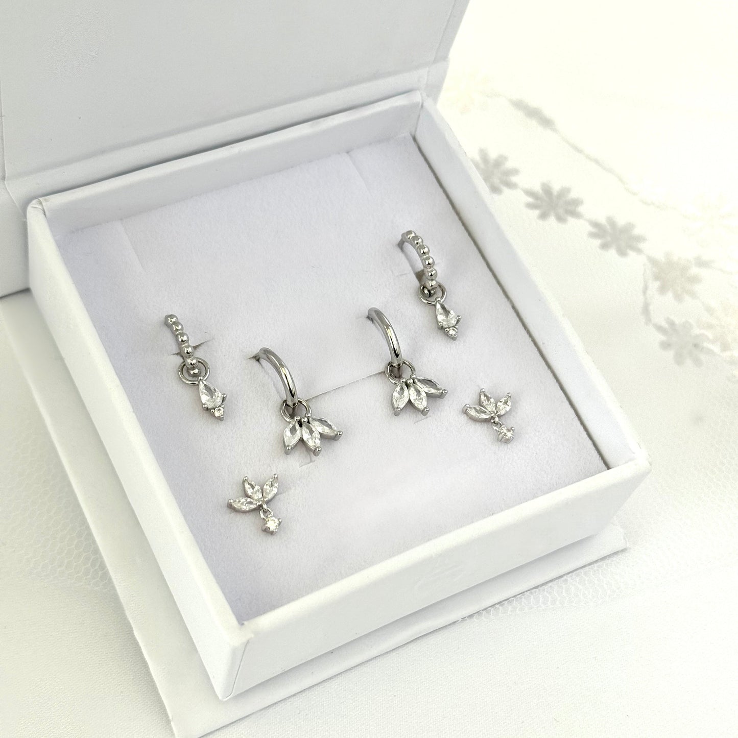 Hannah Dangle Marquise SILVER Earring Set