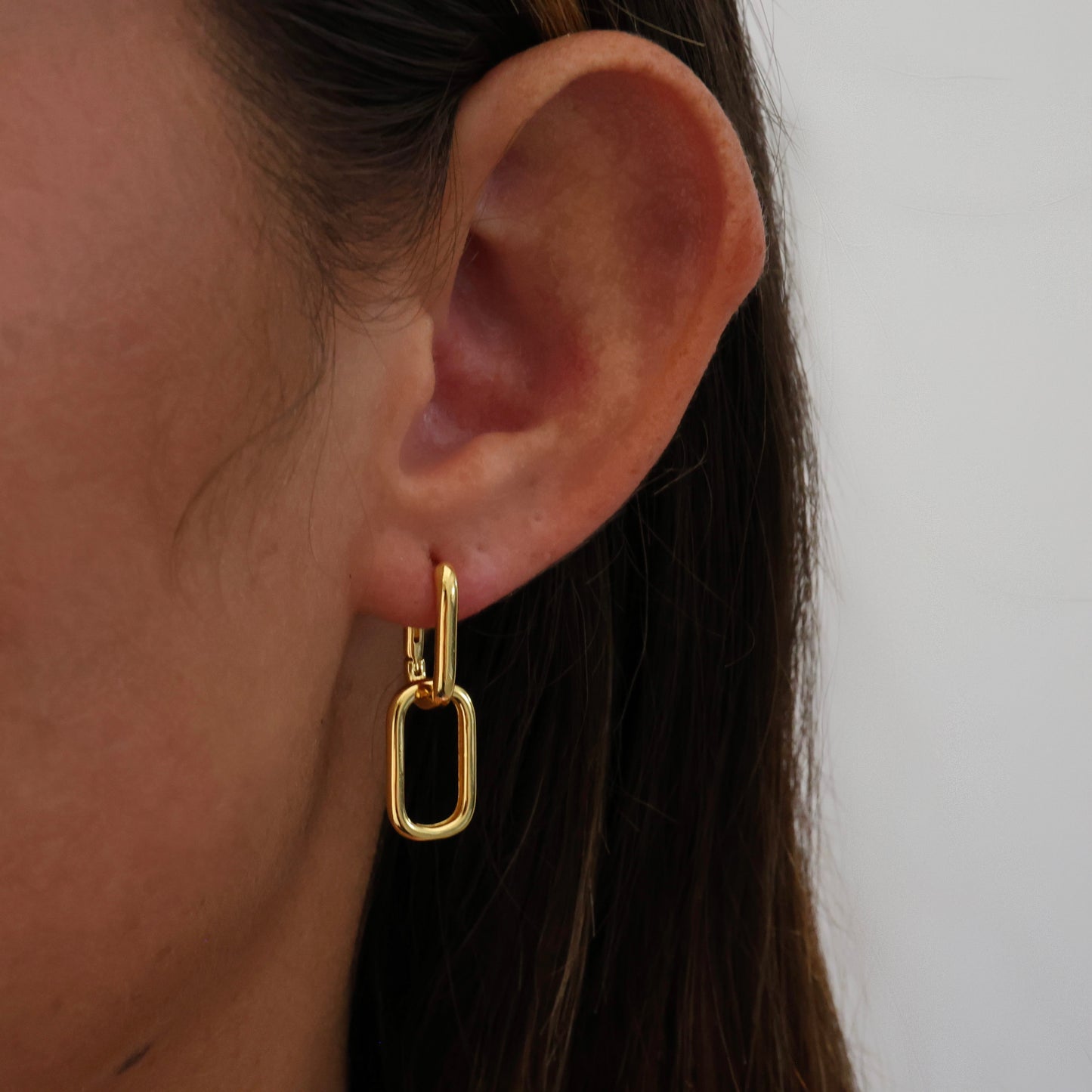 Double Rectangle Link Hoop Earrings GOLD