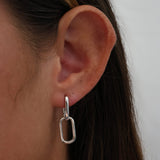 Double Rectangle Link Hoop Earrings SILVER