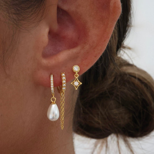 Molly Pearl Chain Earring Set GOLD