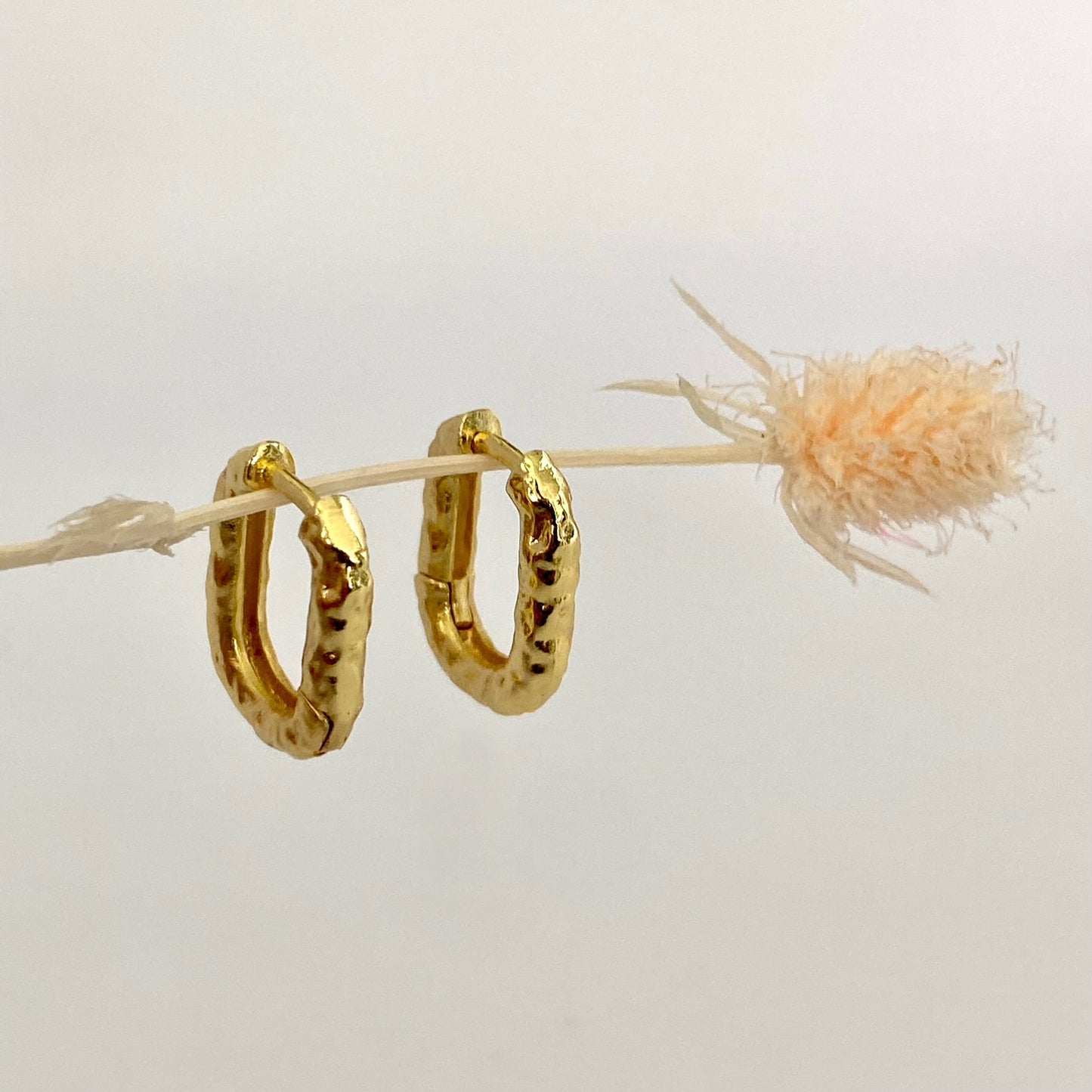 Hammered Gold Rectangle Hoop Earrings