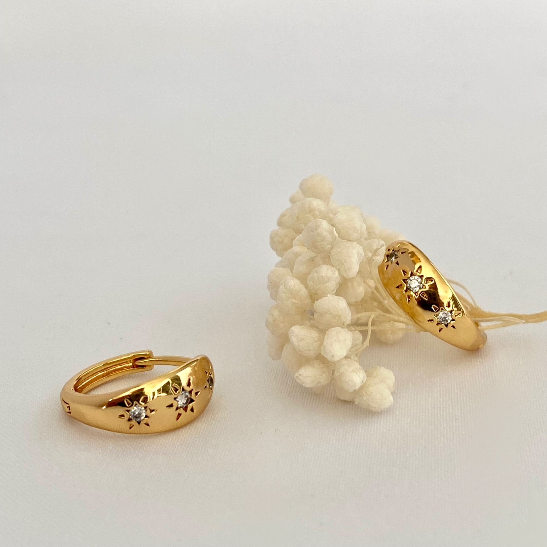 Starburst Gold Huggie Earrings Small