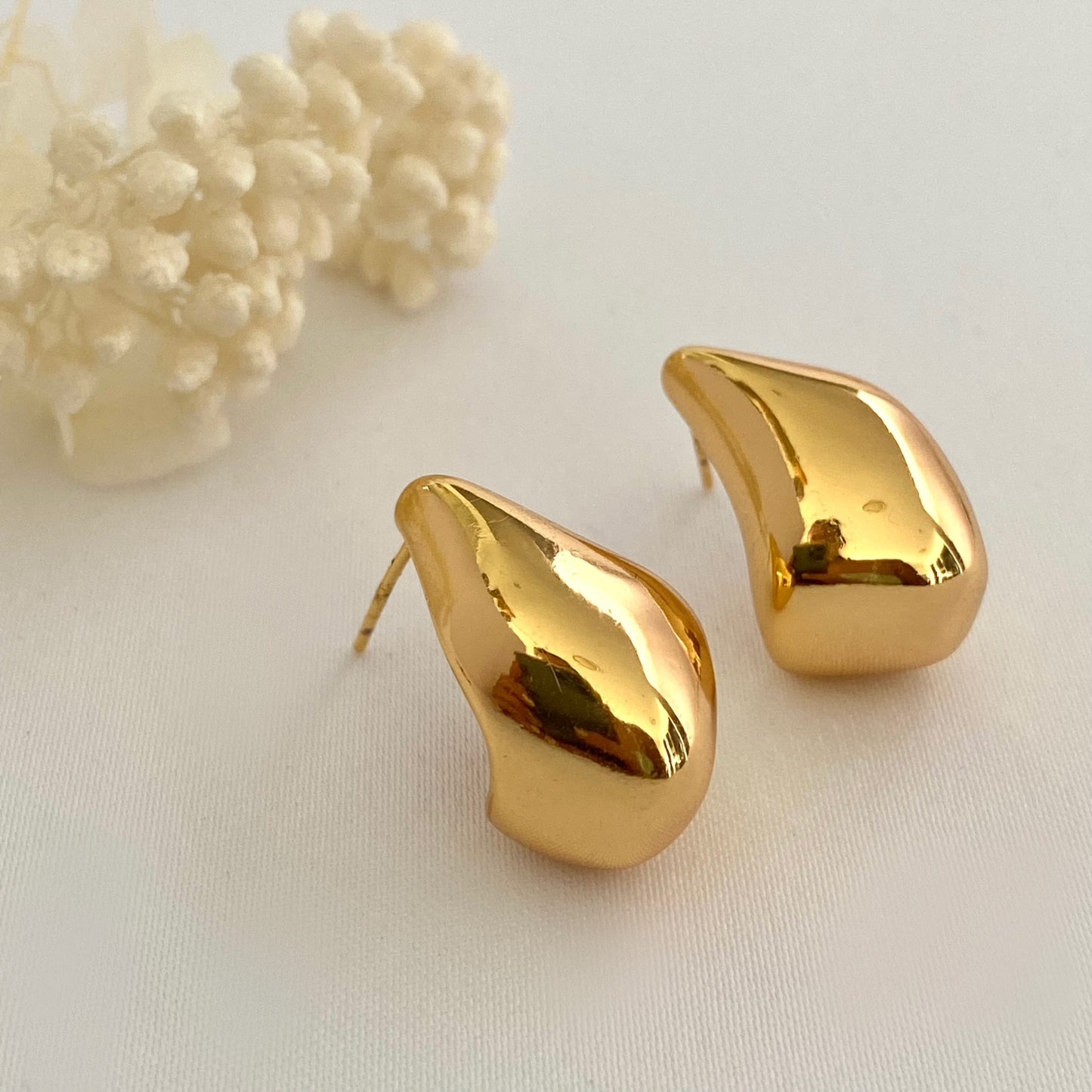 Gold Chunky Waterdrop Stud Earrings Big