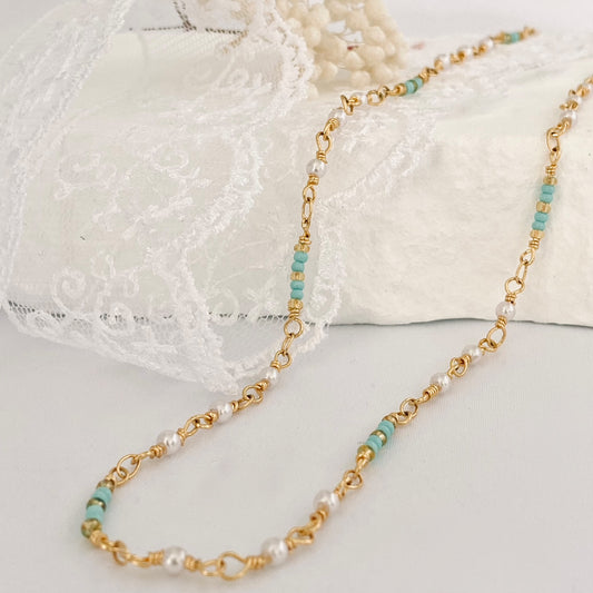 Pearl Beads Layering Dainty Thin Gold Necklace