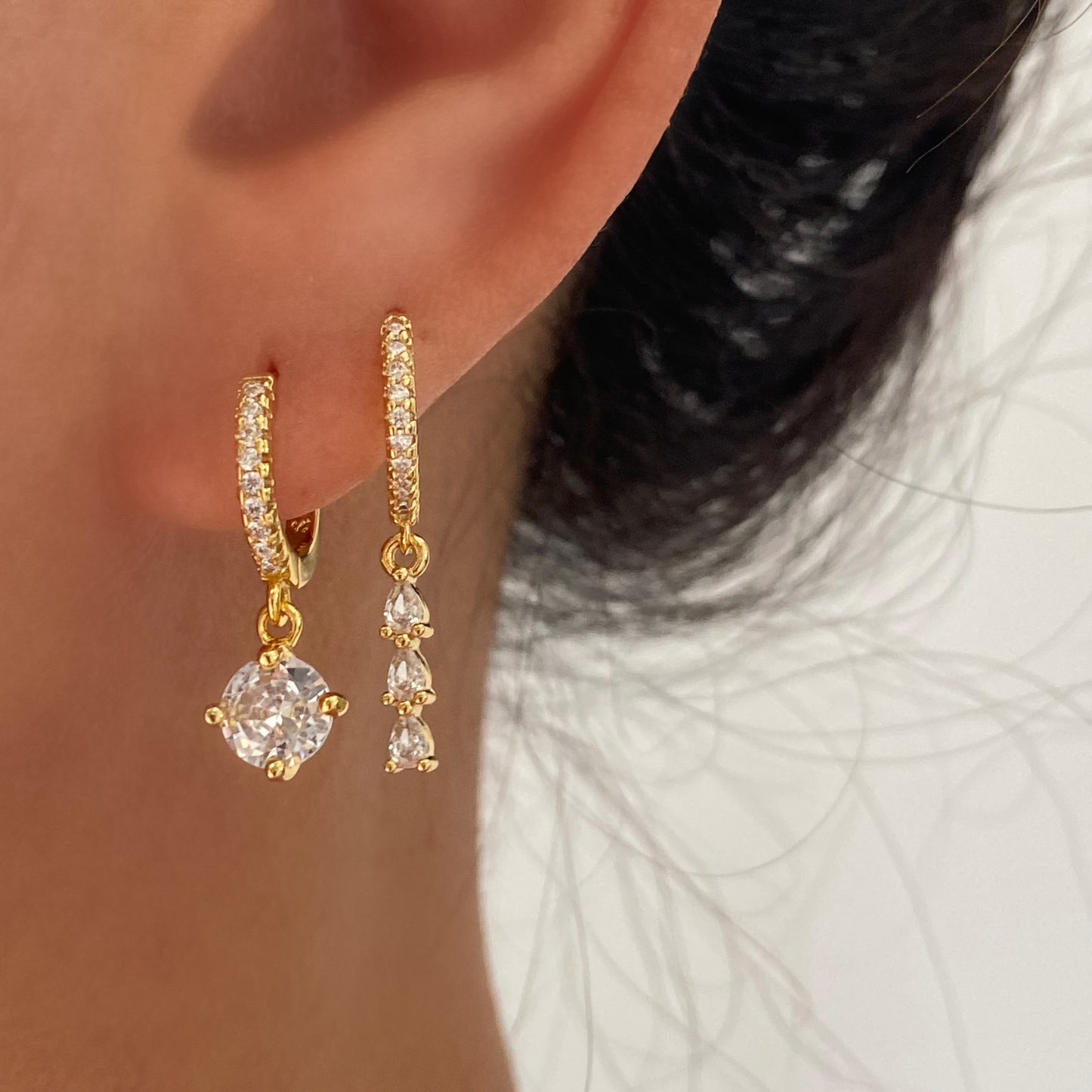 Crystal Drop Dangle Gold Earrings