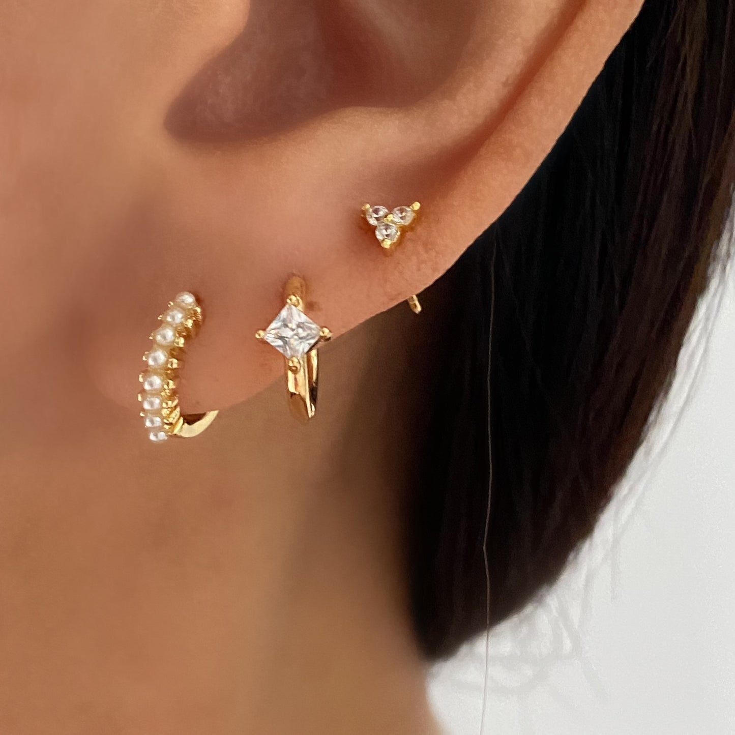 Tiny Pearl Gold Huggie Hoop Earrings