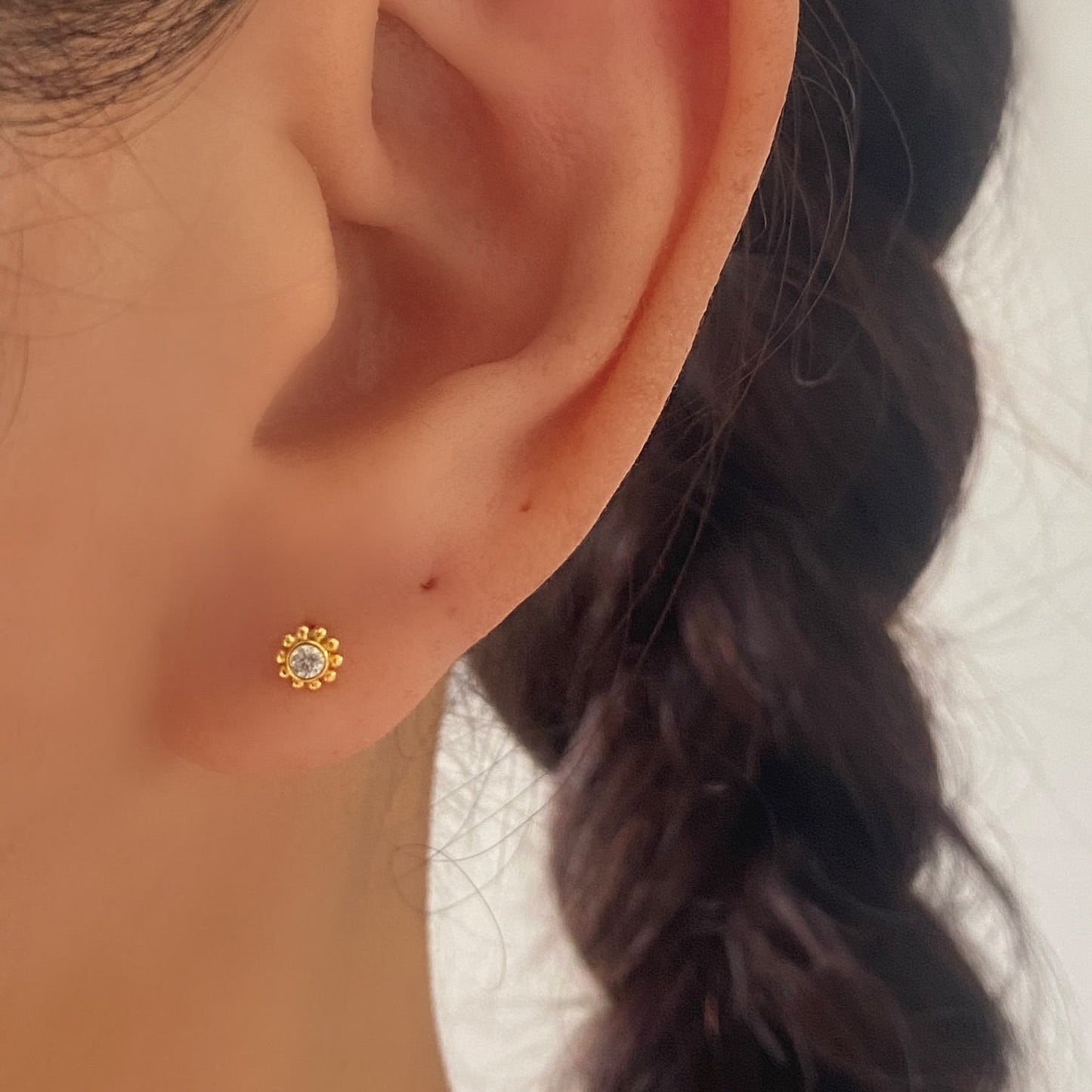 16G Tiny CZ Gold Helix Stud Earrings 1 piece