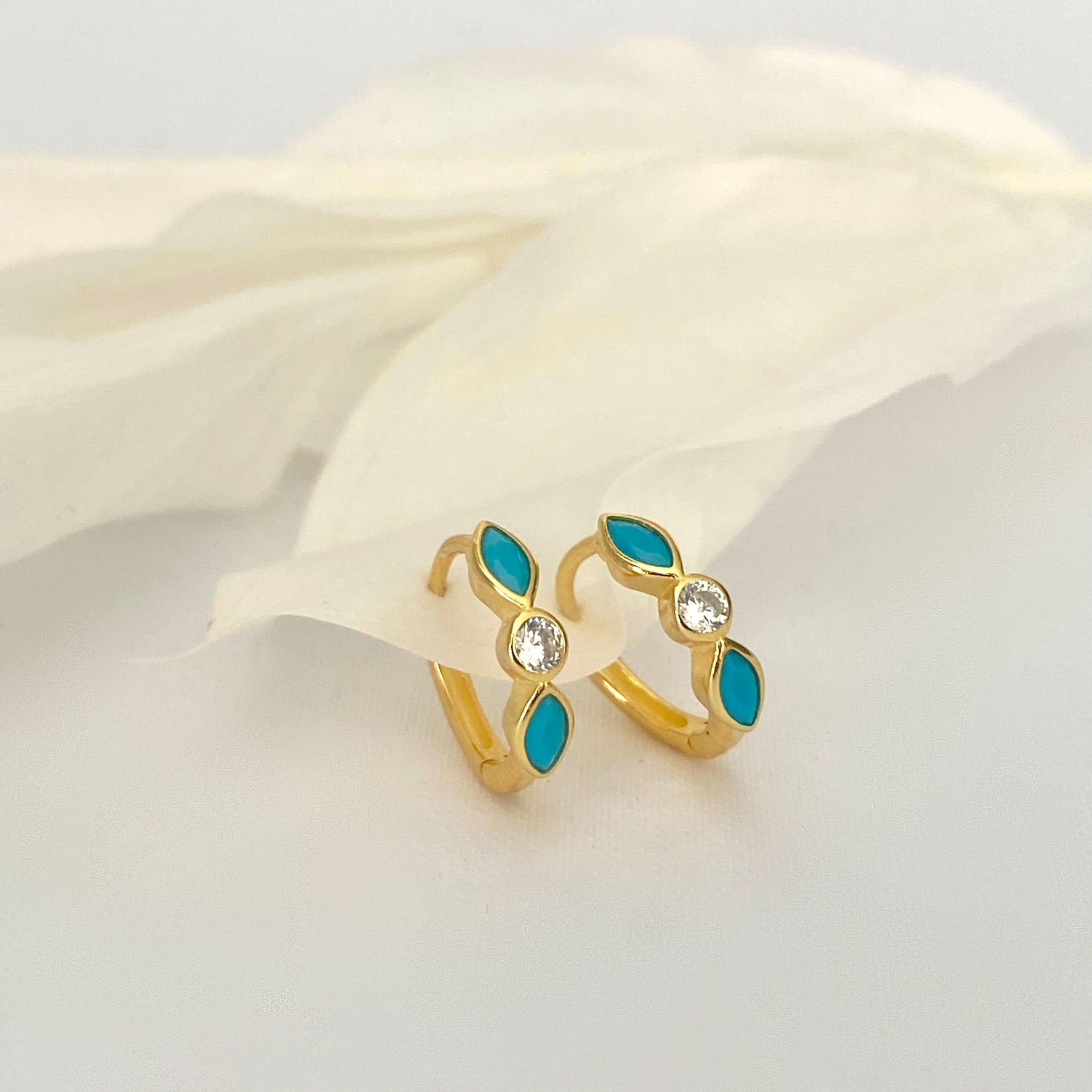 925 sterling silver gold turquoise hoop earrings