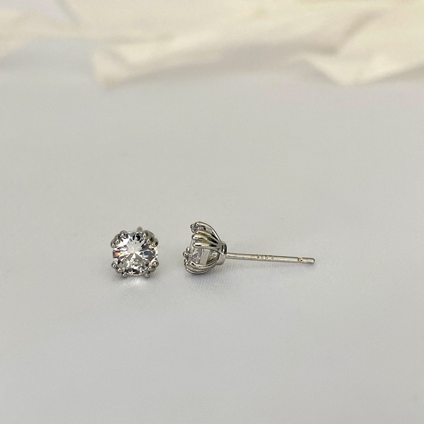 Multi Prong Diamond Cubic Stud Earring SILVER