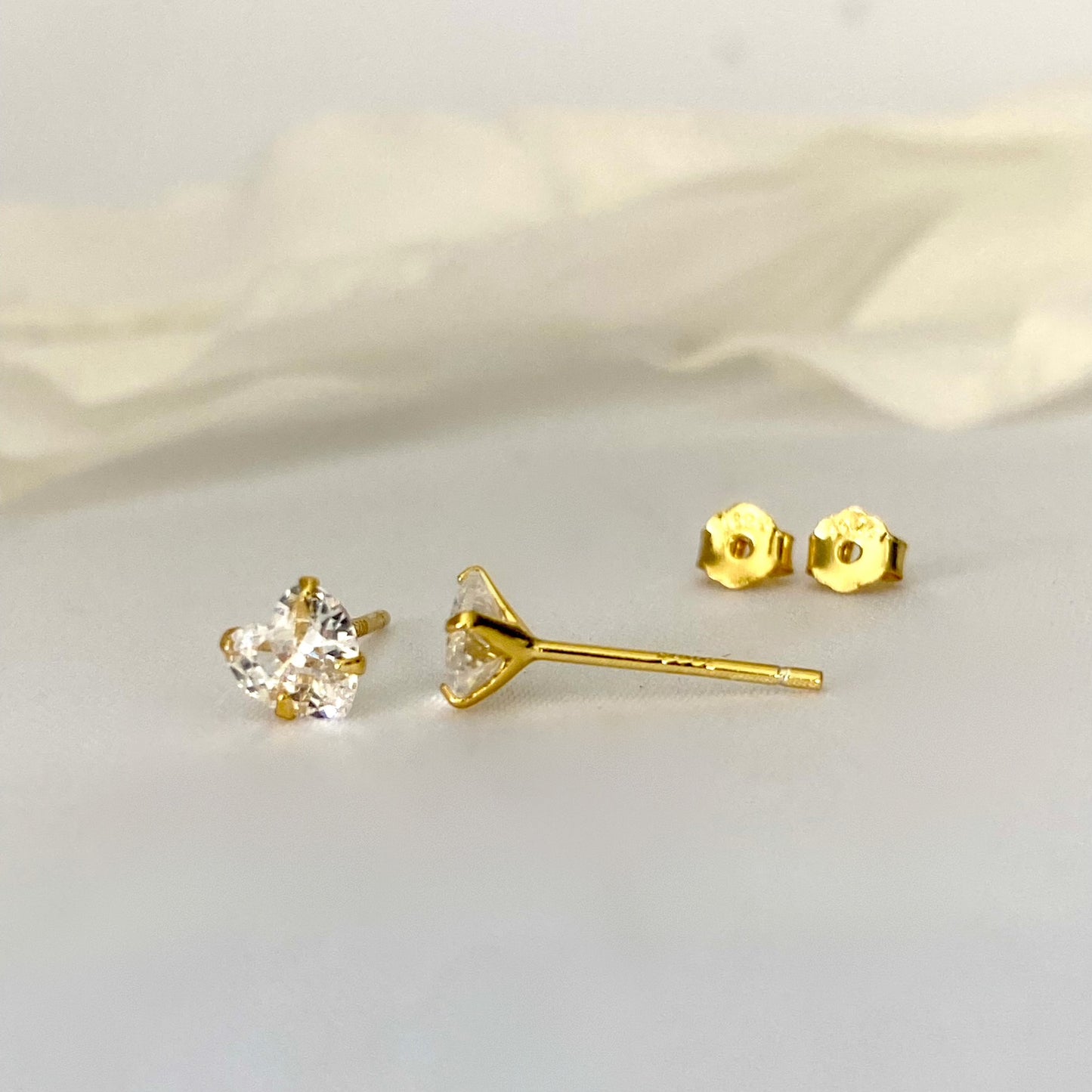 Love heart Stud Earrings, 925 Sterling Silver 5mm, 4mm, 3mm GOLD