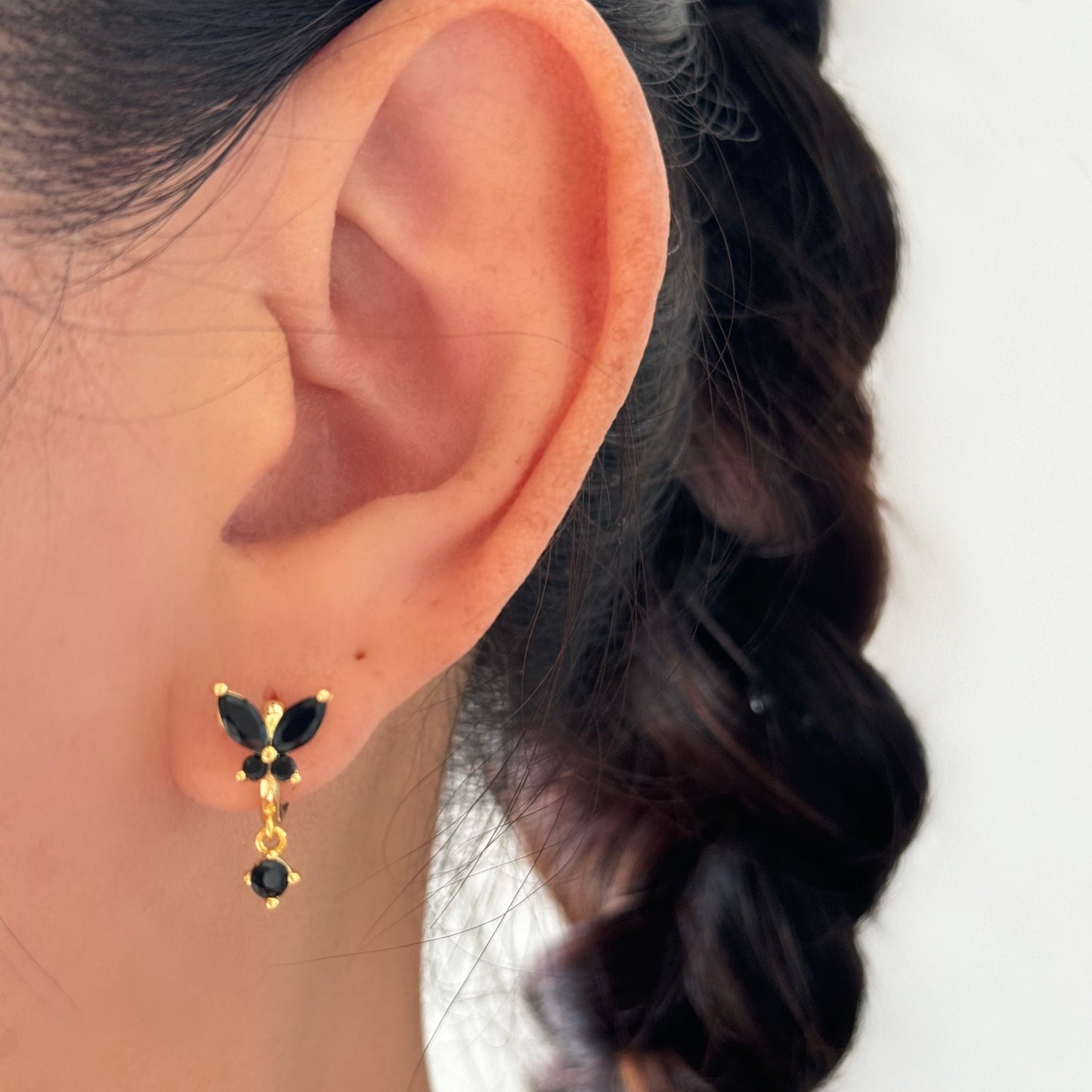 Butterfly CZ Dangle Gold Earrings