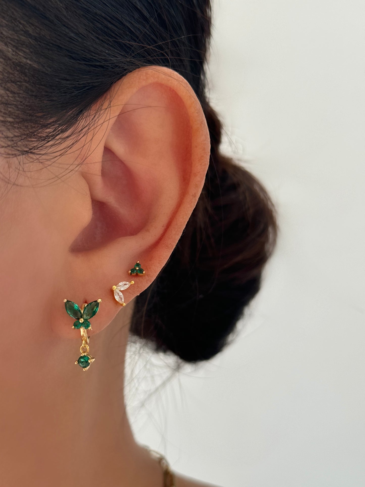Butterfly CZ Dangle Gold Earrings