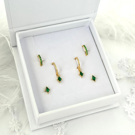 Mia Emerald Green Diamond cz Dangle Earring Set