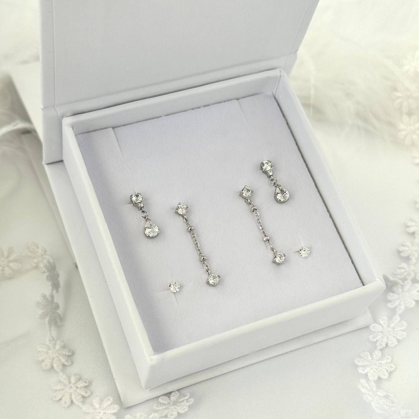 Chain CZ Dangle Ear Stack Set Silver