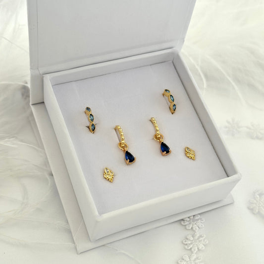 Sapphire CZ Dangle Earrings 3 Pair Gift Box Set