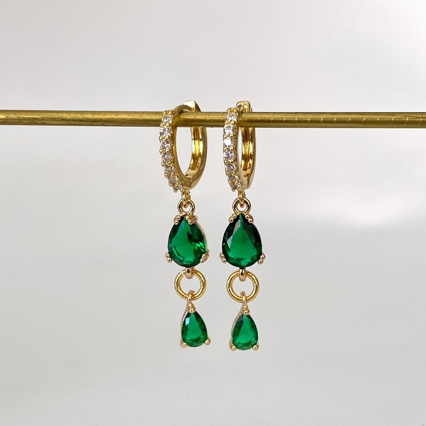 Hand made Emerald Green Cubic Dangle Earrings