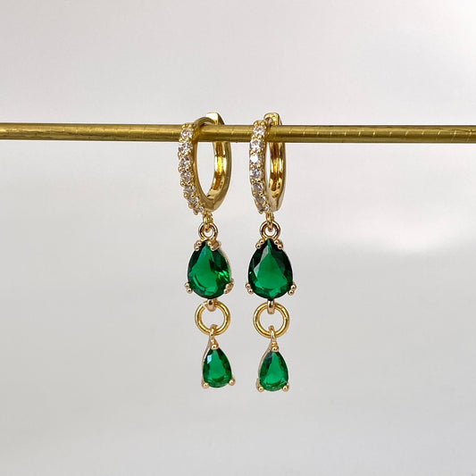 Hand made Emerald Green Cubic Dangle Earrings