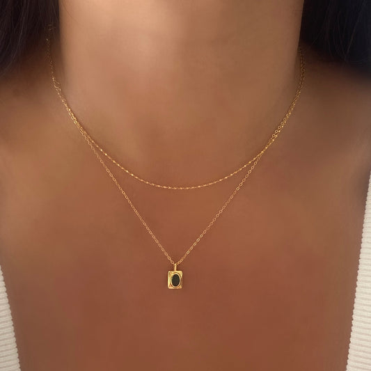 Emerald Green Square Pendant Gold Necklace