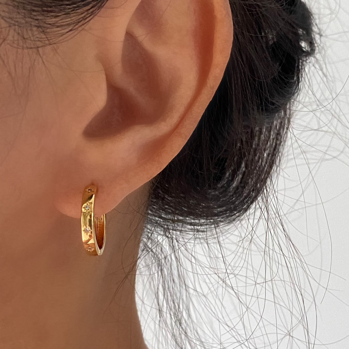 Starburst Celestial Gold Hoop Earrings 3mm thick