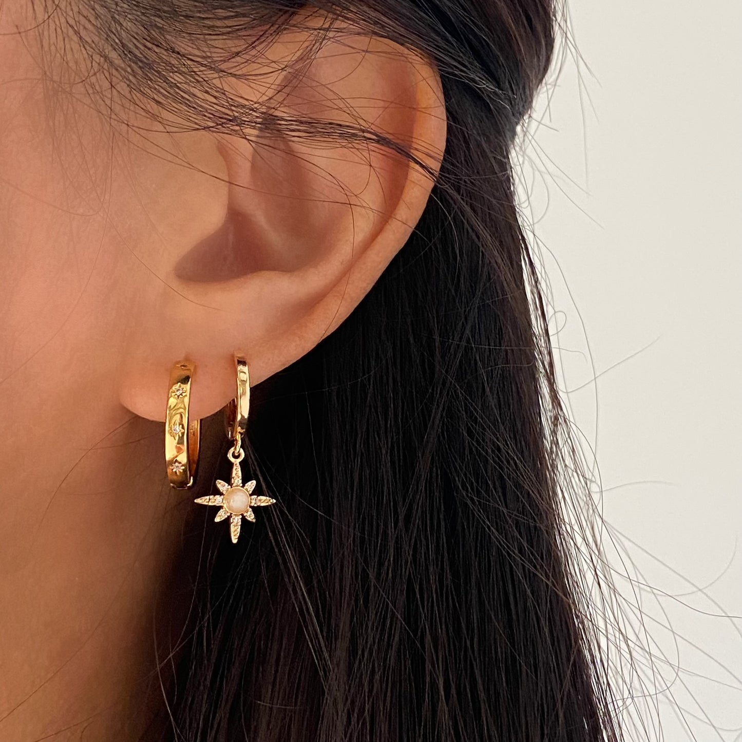 Starburst Celestial Gold Hoop Earrings 3mm thick