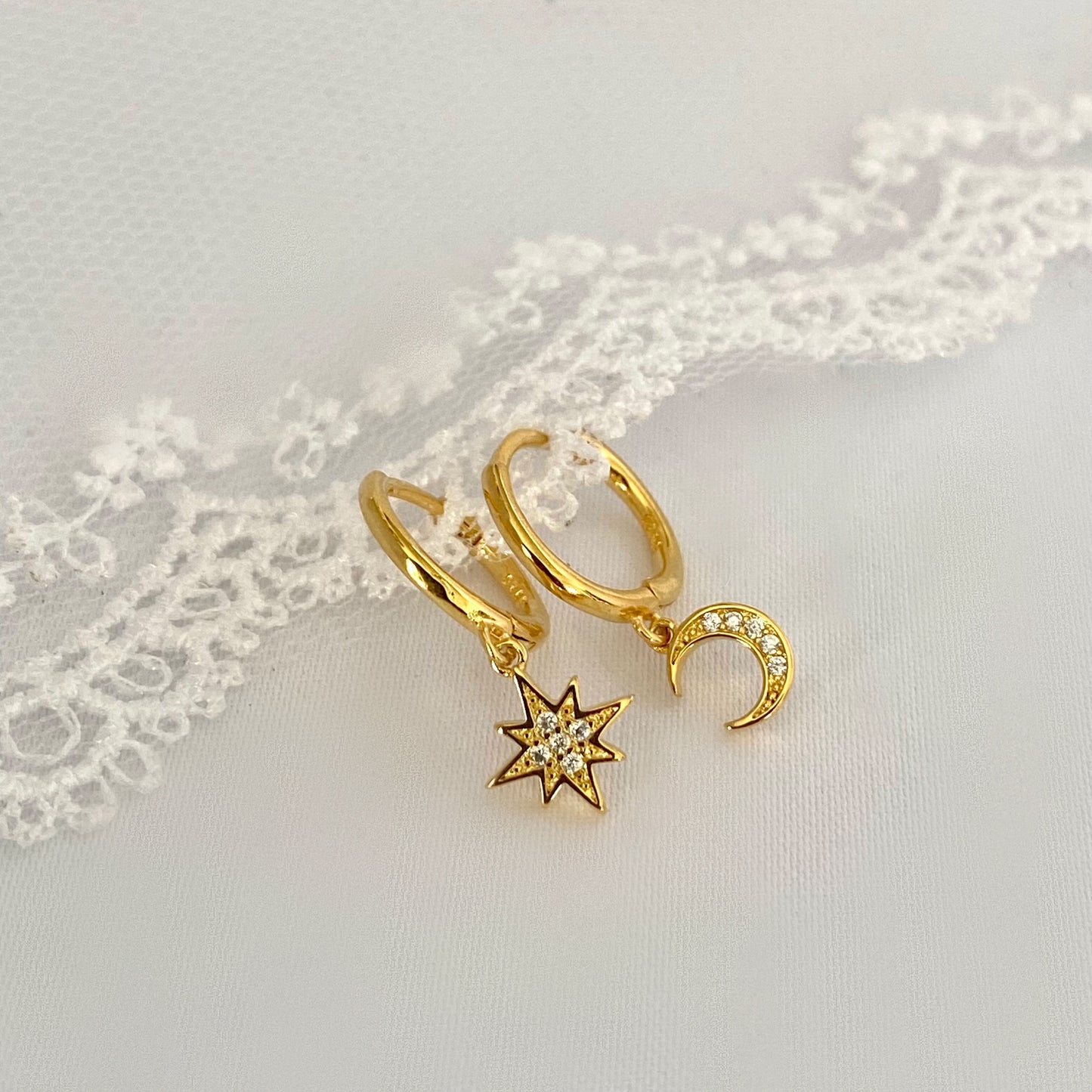 Gold Moon and Star Dangle Earring