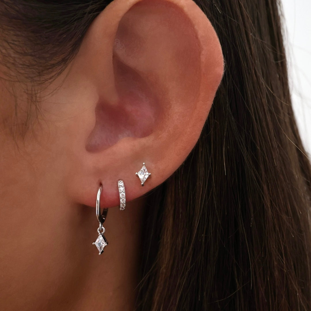 Mia Huggie CZ Dangle SILVER Earring Gift Set