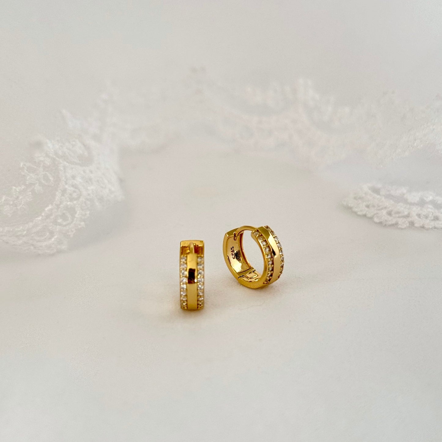 4mm Gold Hoop 2 Side Pave Earrings