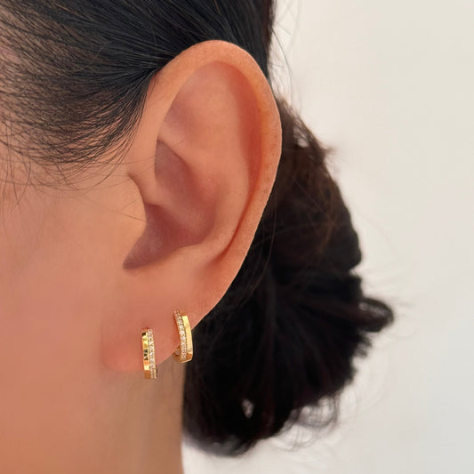 Gold Hoop One Side Pave Earrings