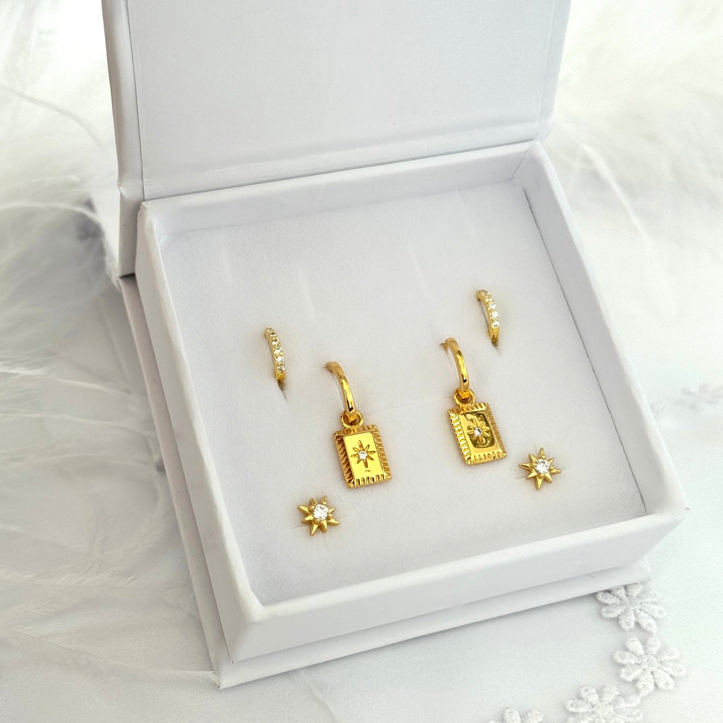 Starburst gold dangle earring Gift Set