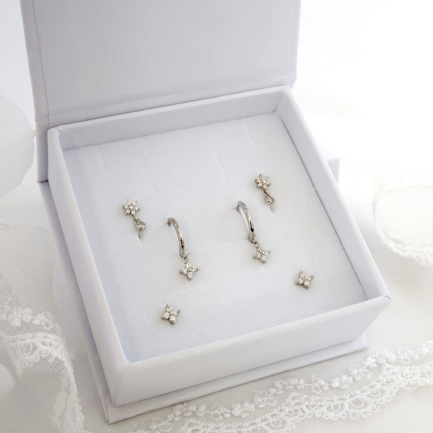 Small 4 Clover Dangle Earring Set SILVER