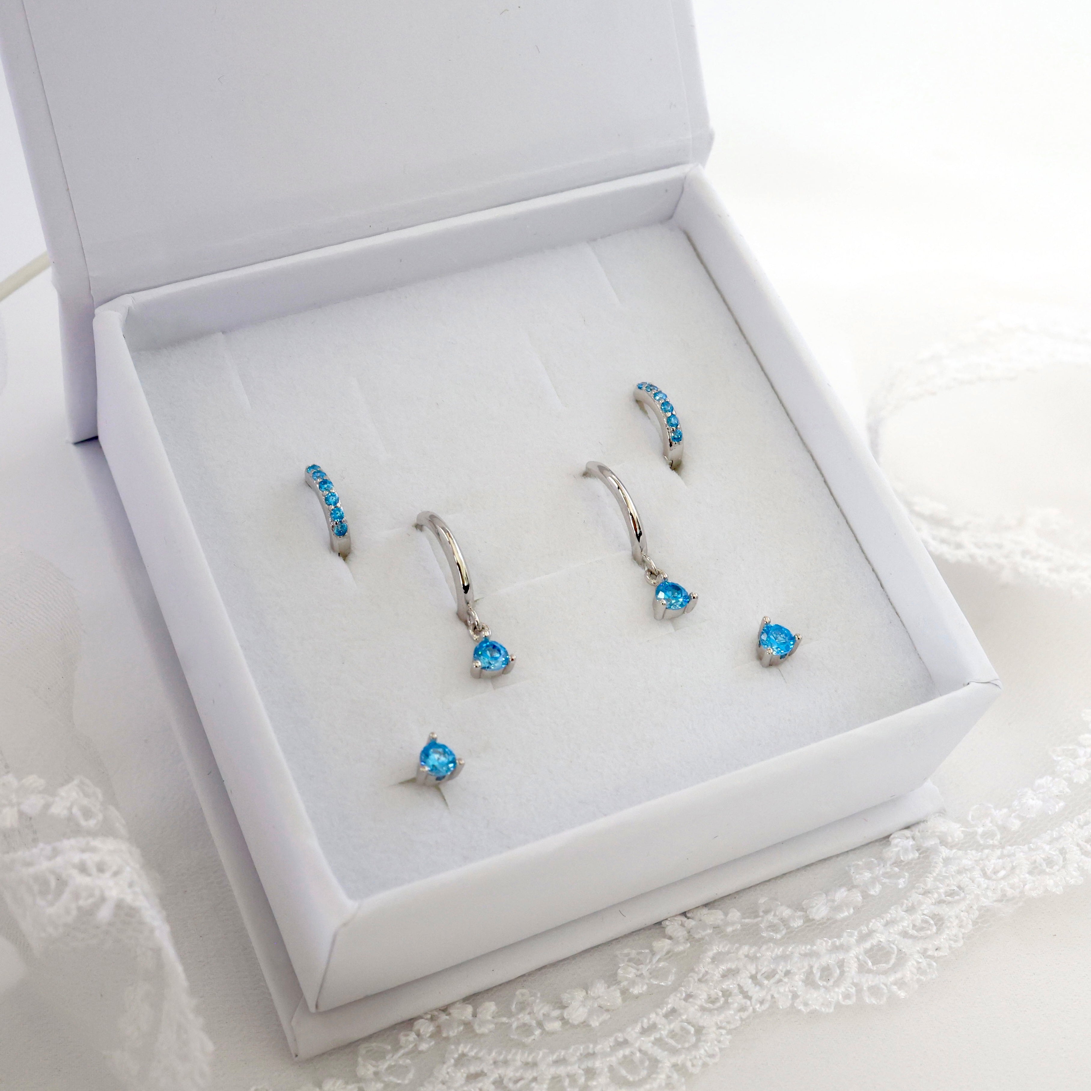 Julie Ines Blue SILVER Dangle Earring Stack 3 Pair Set