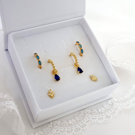 Sapphire CZ Dangle Earrings 3 Pair Gift Box Set