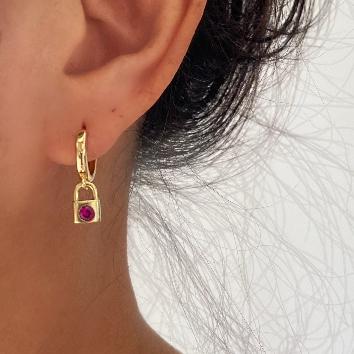 Pink Cubic Padlock Dangle Earrings