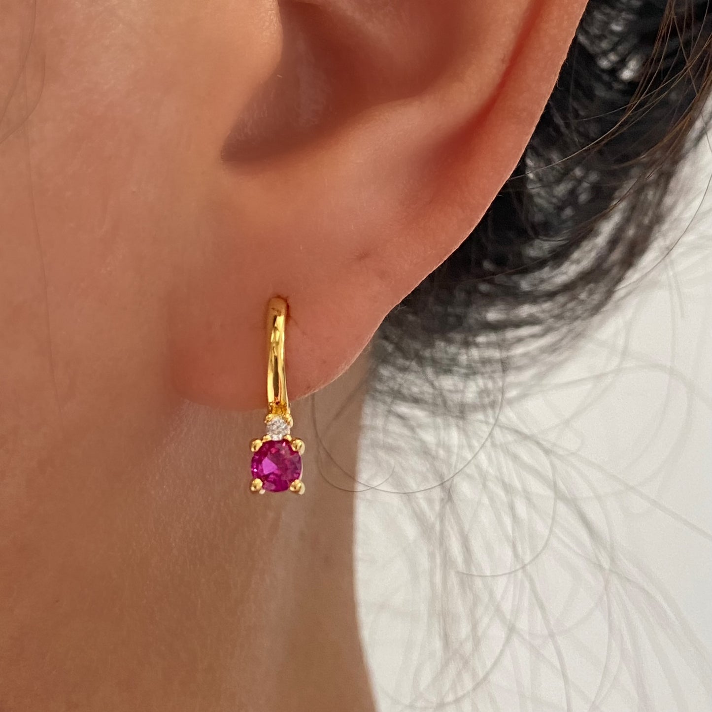 925 Sterling Silver Small Hoop Earrings Gold Dainty Crystal Stud PINK